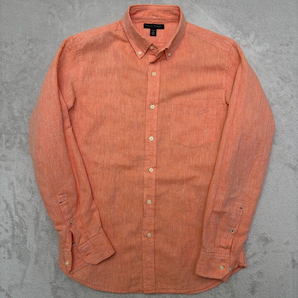 Banana Republic Orange Linen/Cotton Blend Oxford Button Down S 14-14.5 ocbd ivy